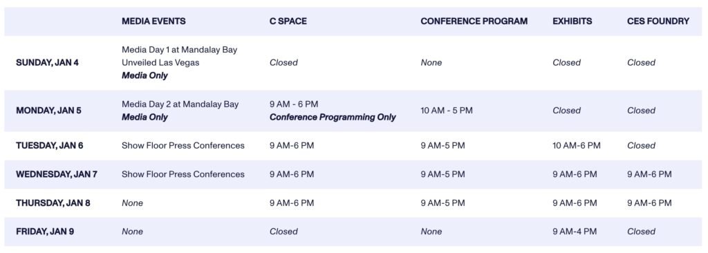 CES2026 Time and Date