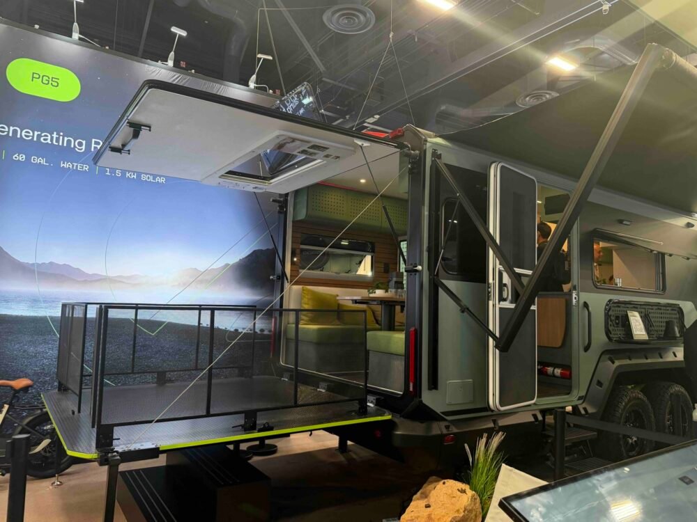 Evotrex booth and RV exterior details at CES 2026