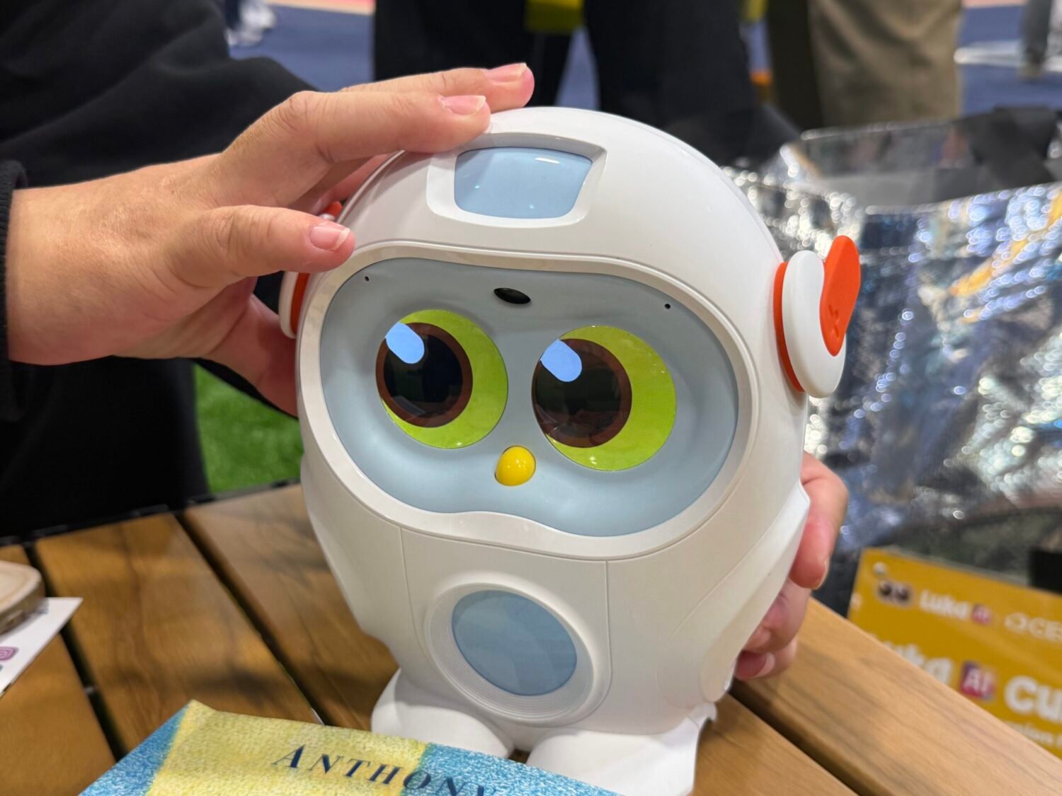 Close-up of Luka AI Cube device being held during a demo